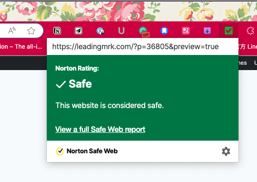 接下來只要在瀏覽網頁的時候,隨時點開 Norton Safe Web,就可以檢測網站的安全性了。省去要特別打開檢測網站、複製貼上連結的時間,非常方便