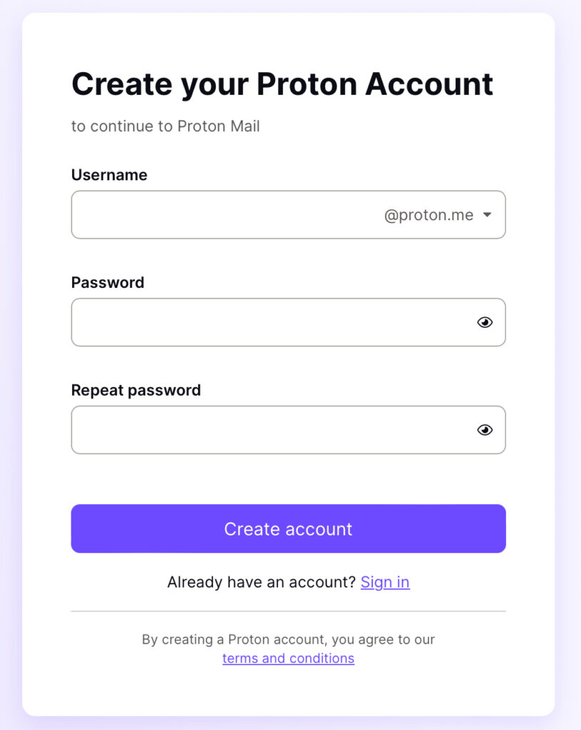 設定帳號及密碼,點選「Create account」