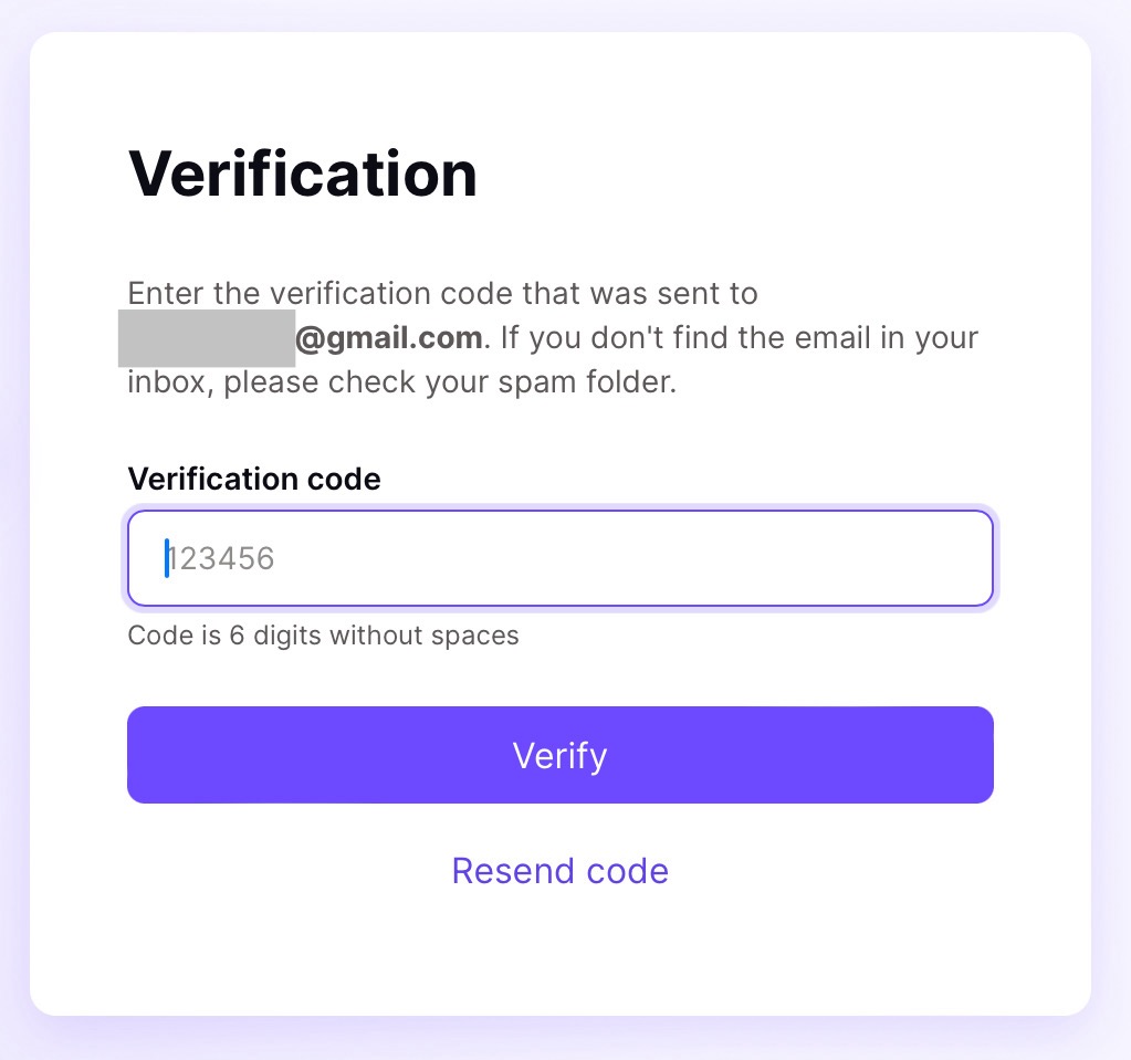 到信箱收取驗證碼,輸入驗證碼,點選「Verify」