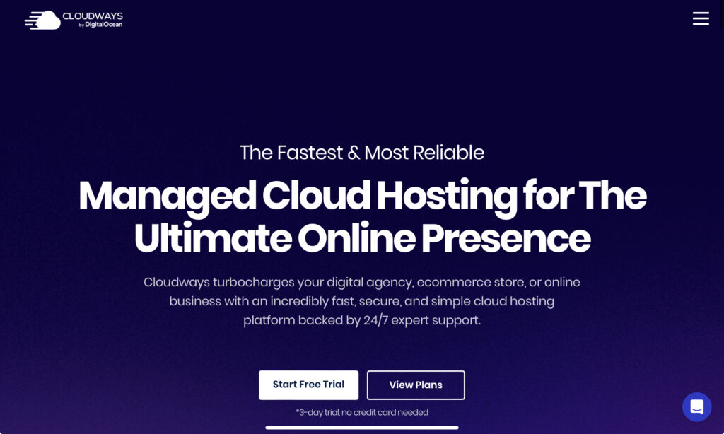 進入 Cloudways 首頁 ，點選中間下方「Start Free Tria」按鈕