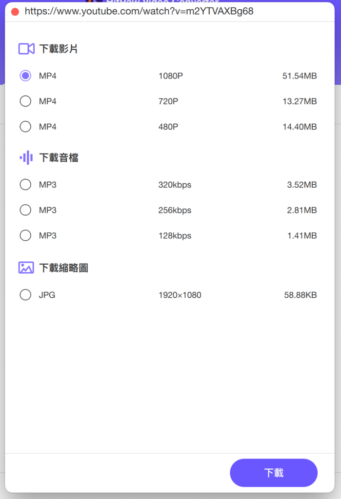 選擇下載格式