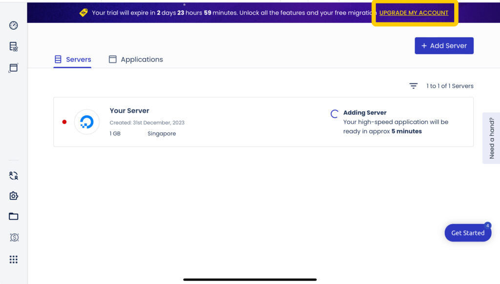 等待主機建立期間，點上方「Upgrade my account」，設定信用卡付款資訊