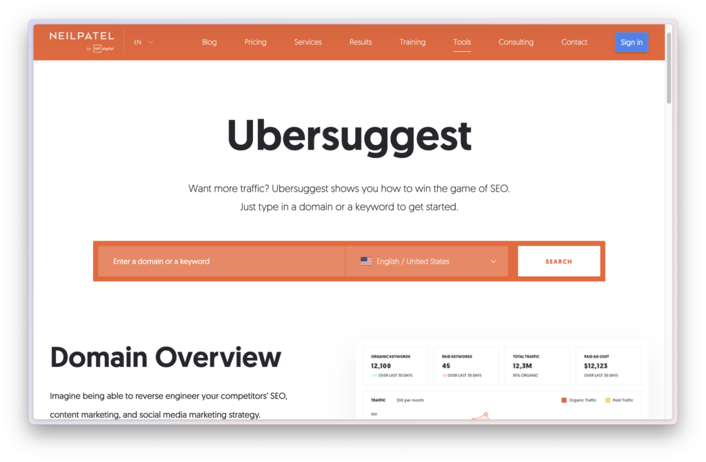 進入 Ubersuggest 官方網站