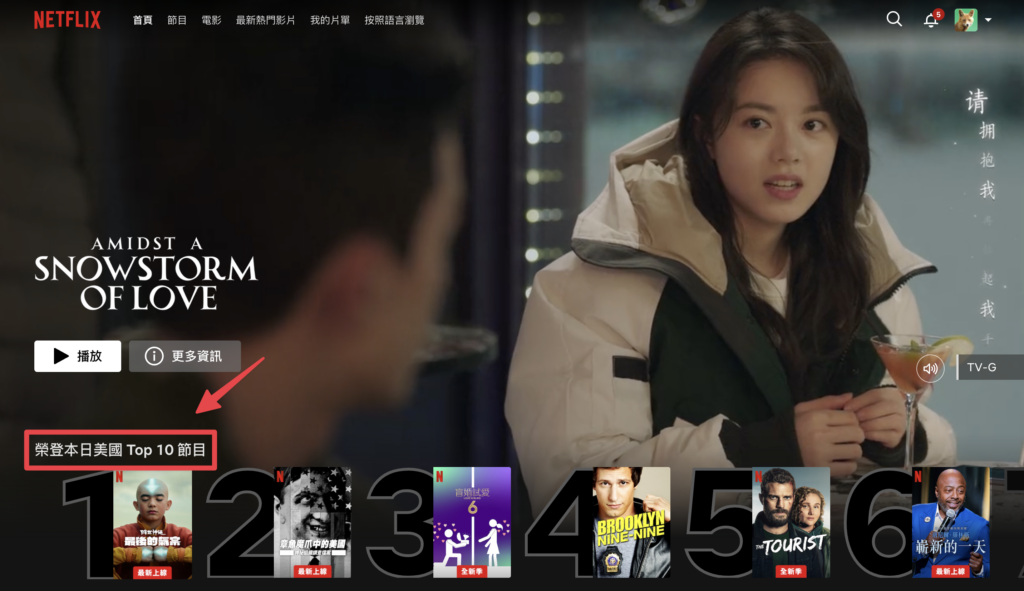 開啟 Netflix 網頁，登入帳號後，看到網頁上寫「美國 Top 10」，就表示成功解鎖了美國的 Netflix！