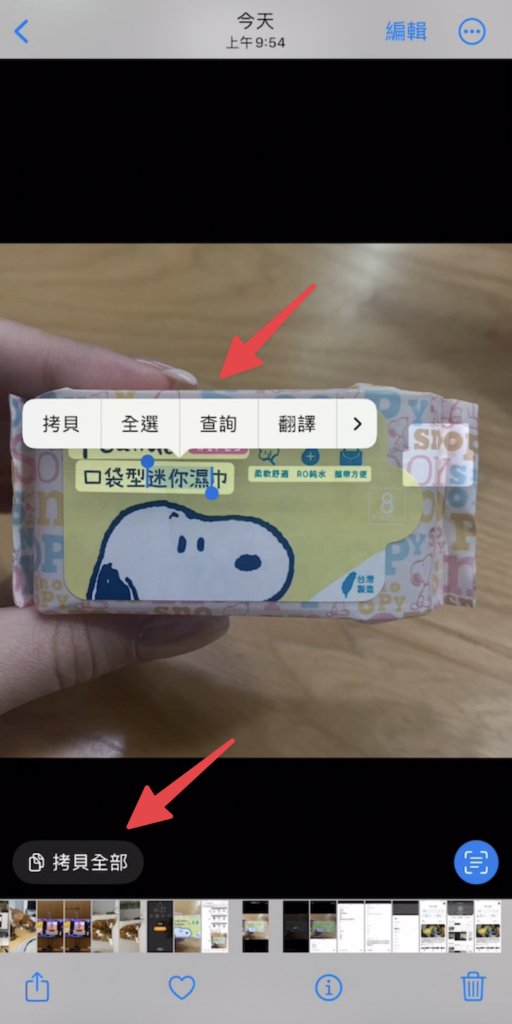 偵測出文字內容後,就可以選擇並複製文字!