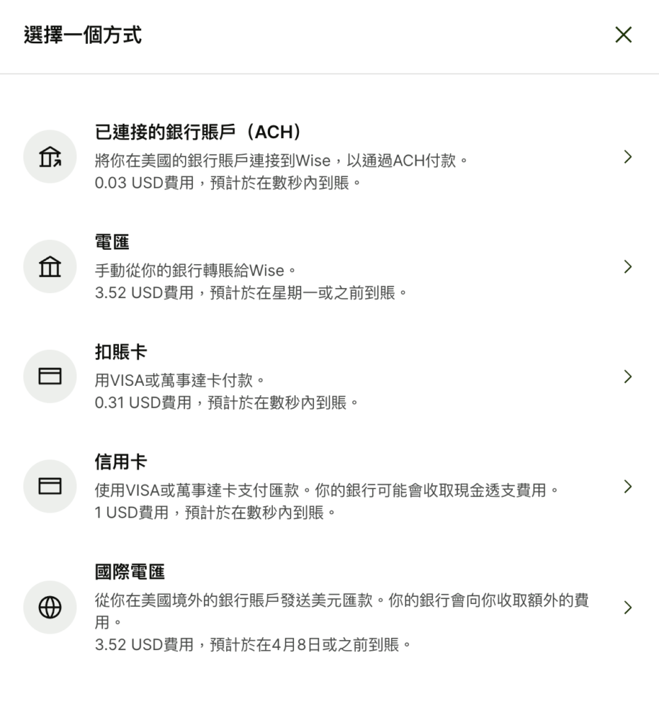 選擇一個付款方式,這邊我使用「扣帳卡(簽帳金融卡)」示範