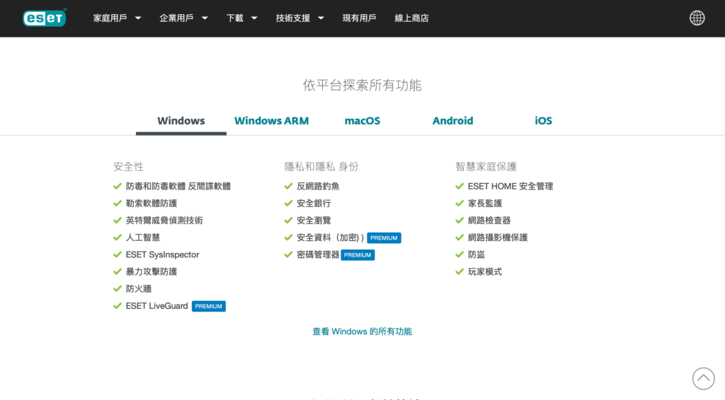 ESET Windows 版功能