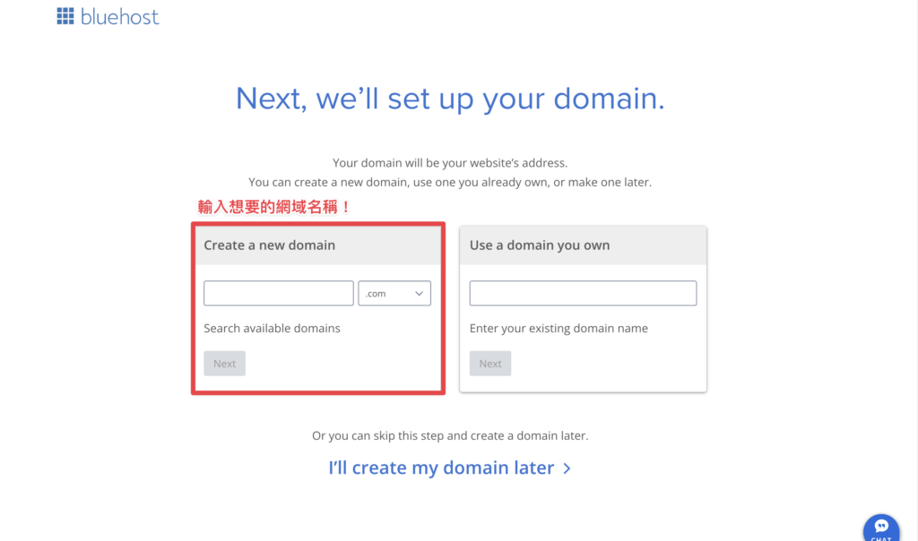 輸入想要的網域名稱