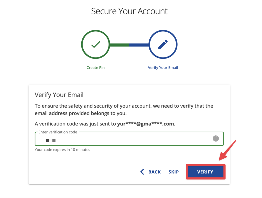 回到信箱收取驗證碼信件，輸入驗證碼後，點擊「VERIFY」