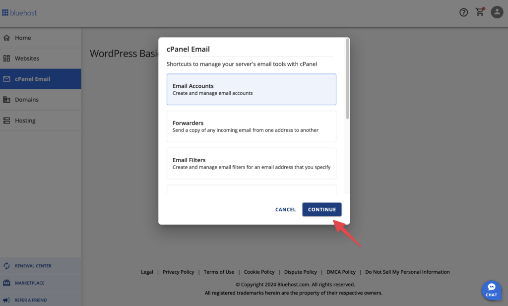 選擇「Email Accounts」，點擊「CONTINUE」