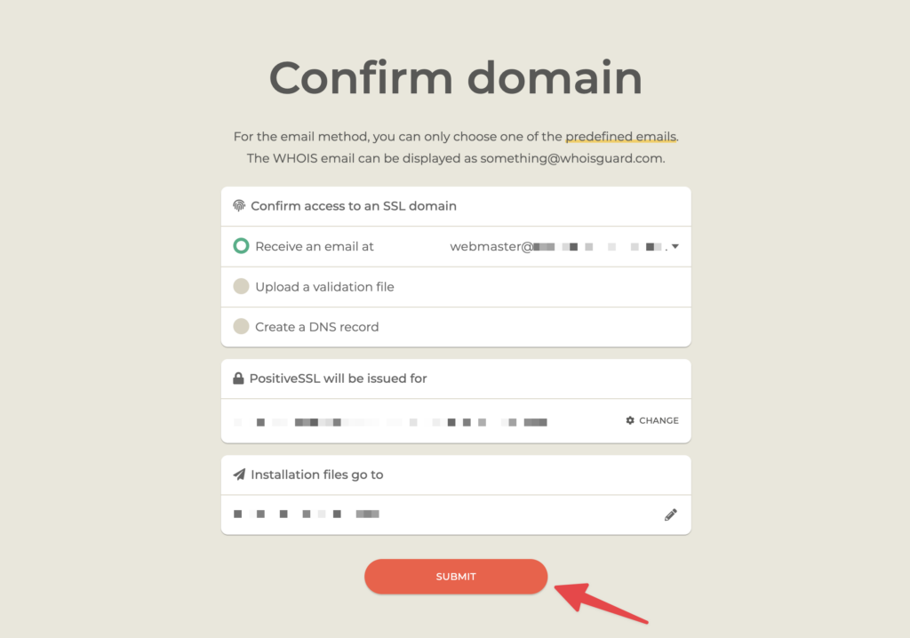 接下來跳回 SSLs.com 的頁面，點擊「SUBMIT」