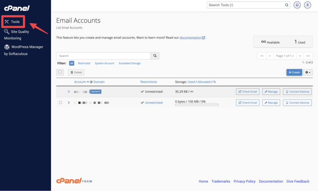 進入到 cPanel 後台，點擊左邊的「Tools」