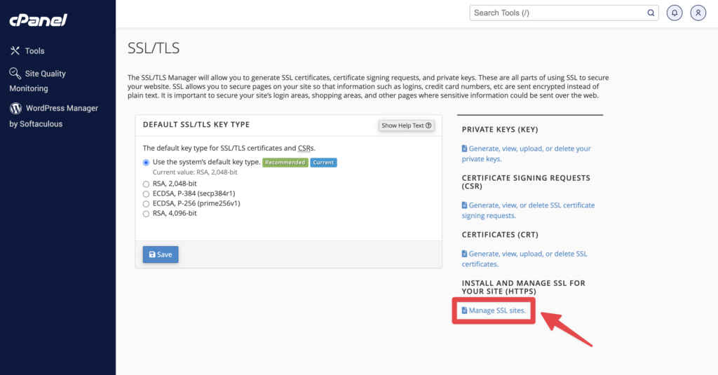 點擊右下角「Manage SSL sites.」