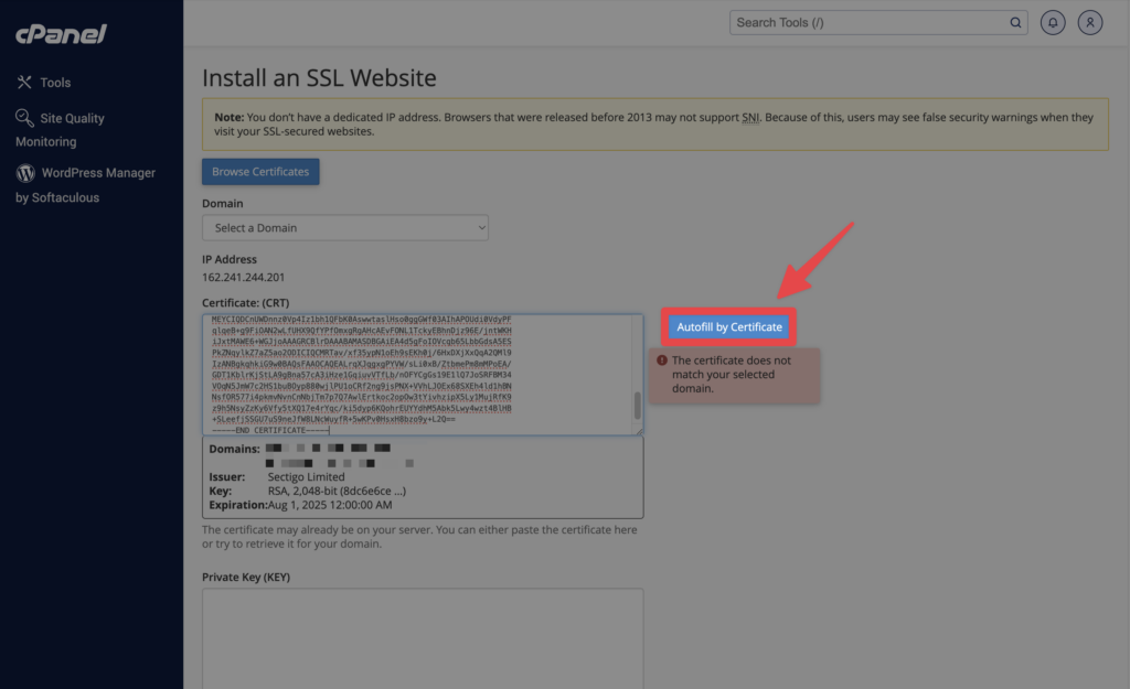 點擊右側的「Autofill Certificate」