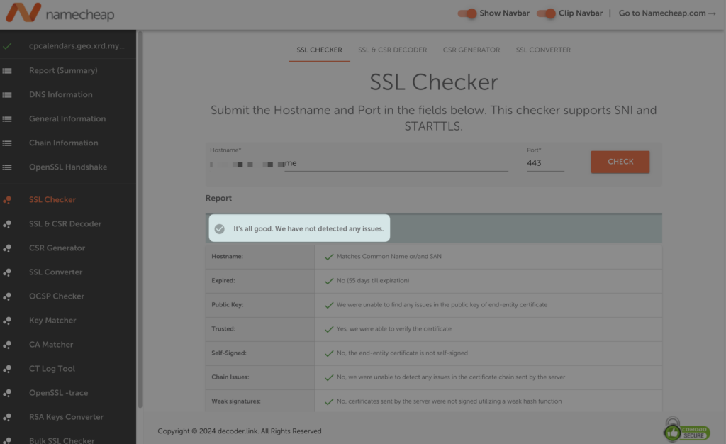 只要出現「It's all good」的逼語，就表示網站已完成 SSL 安裝！