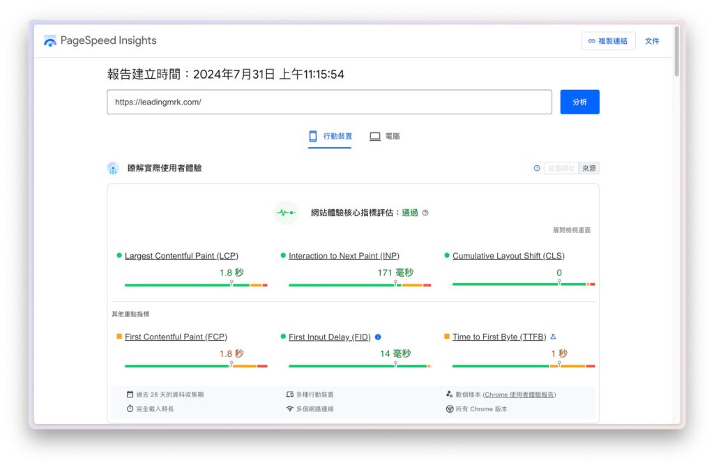 已使用 WP ROCKET 後的行動裝置網站使用者體驗結果