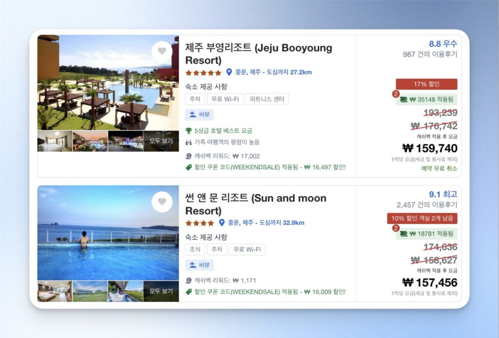 Jeju Booyoung Resort 每晚價格 159,740 韓元