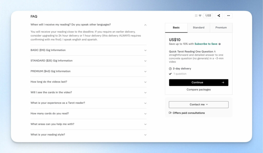 Fiverr 賣家自訂問答區 FAQ