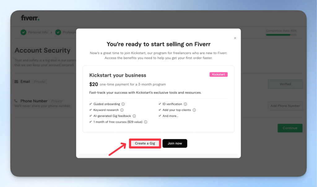 Fiverr 建立服務項目