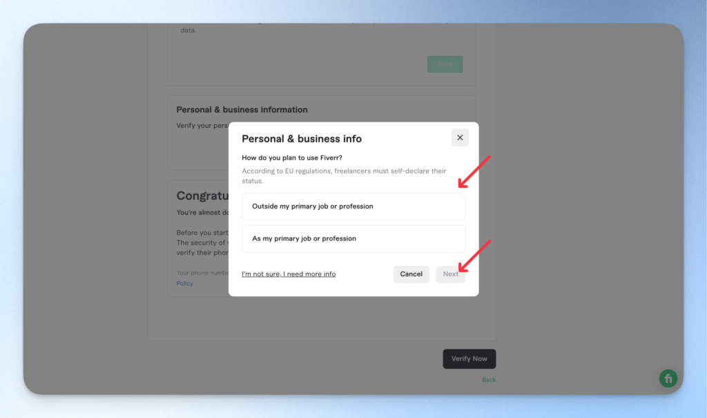 填寫你計畫如何使用 Fiverr