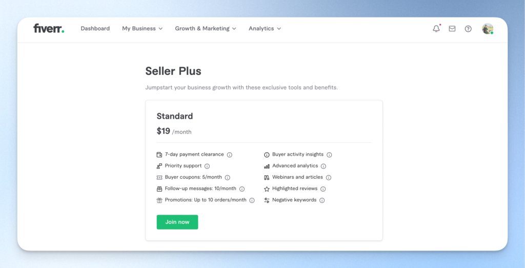 Fiverr 賣家方案
