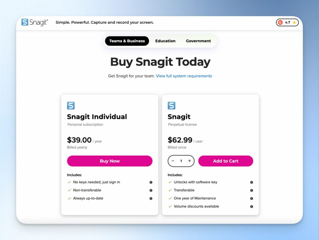 Snagit 費用與方案