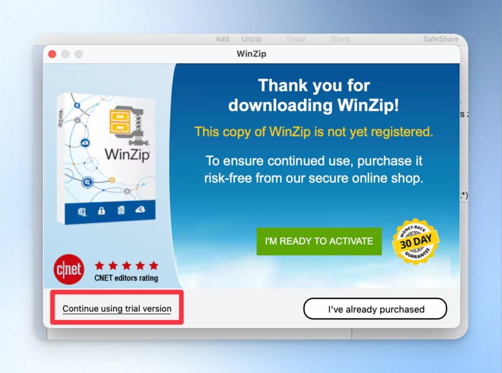 WinZip 免費試用 21 天