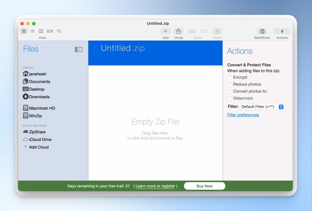 WinZip 的完整介面