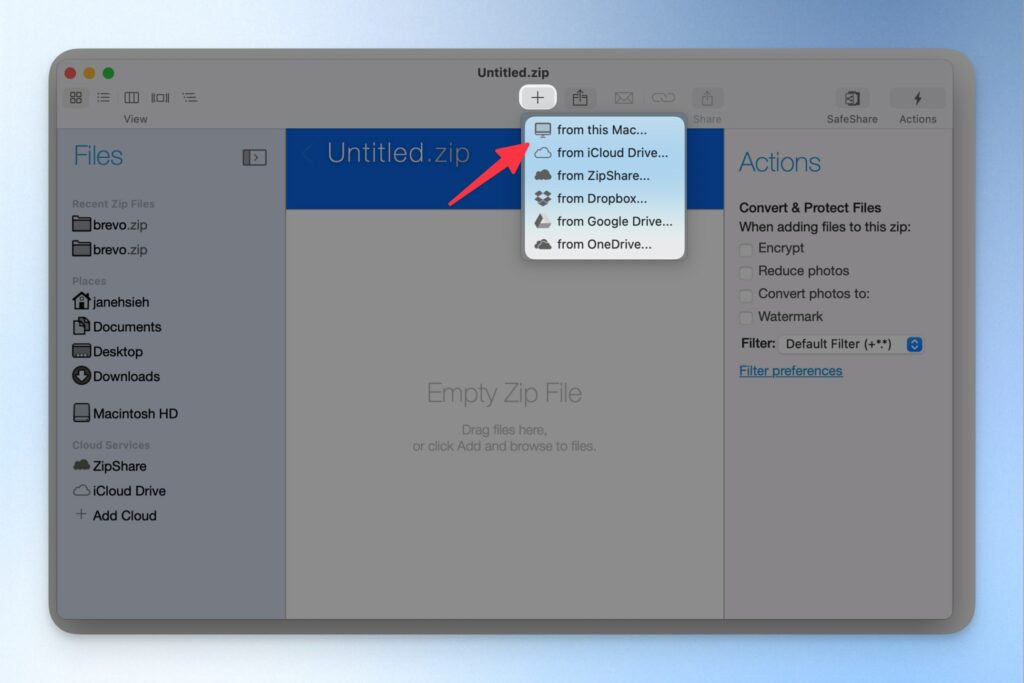用 WinZip 壓縮檔案