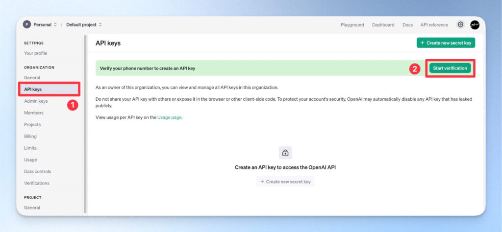 驗證電話號碼以開通 OpenAI API Key