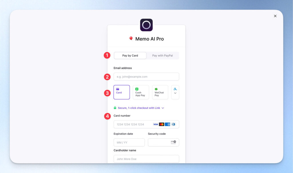 Memo AI 結帳頁面