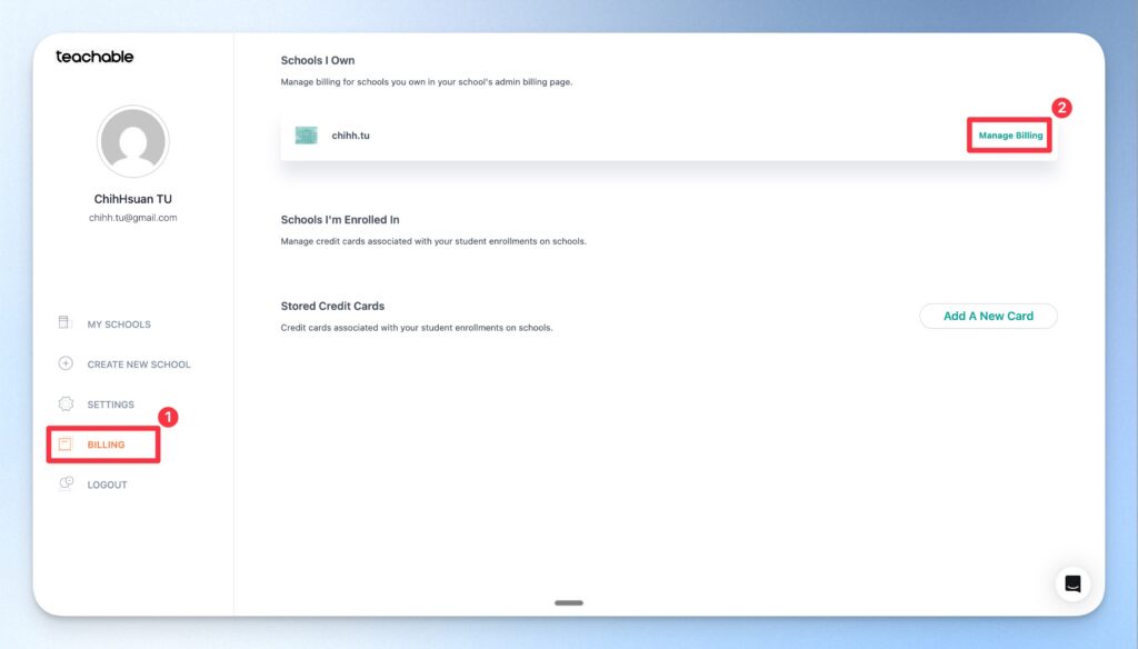 teachable manage billing