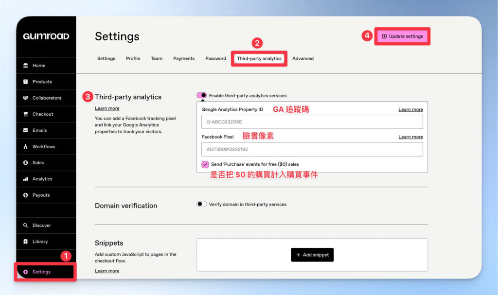 Gumroad 第三方追蹤設定