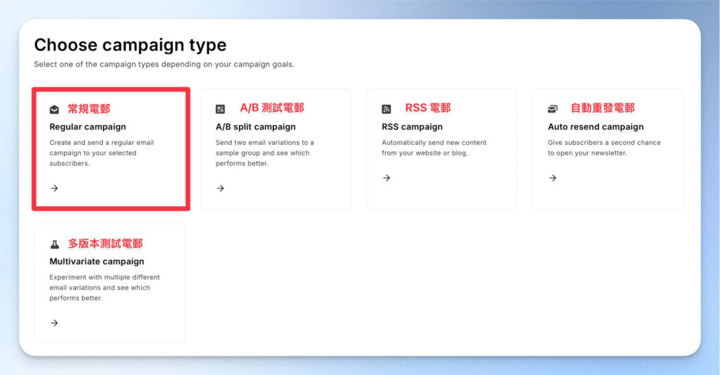 MailerLite 電郵類型