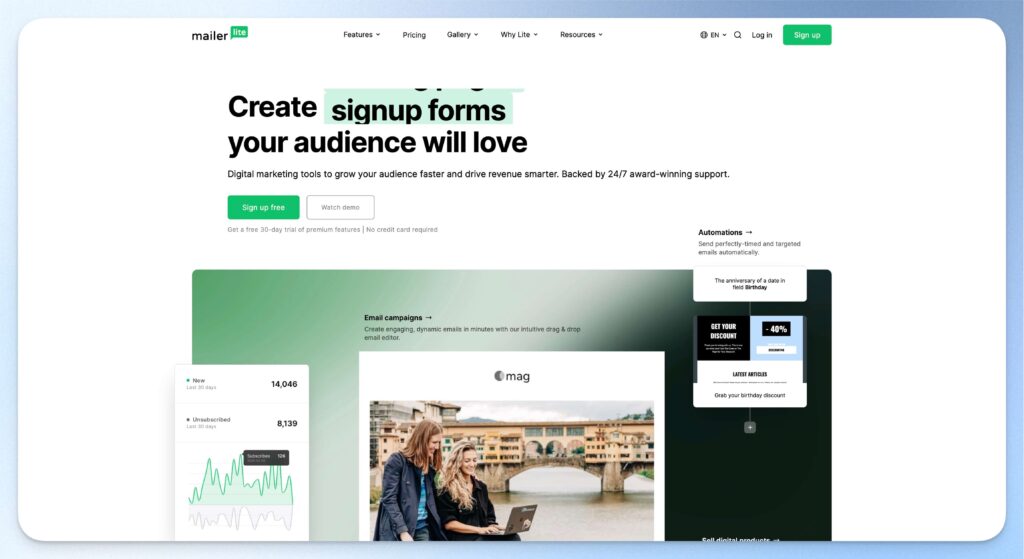 MailerLite 網站首頁