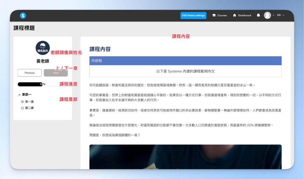 Systeme io 課程頁面