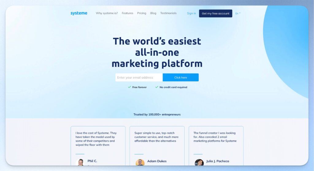 systeme io 首頁
