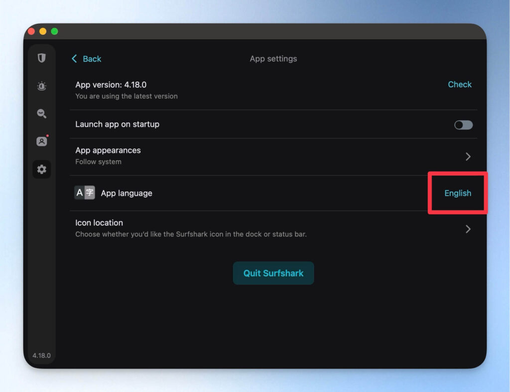 修改 SurfShark VPN 語言設定