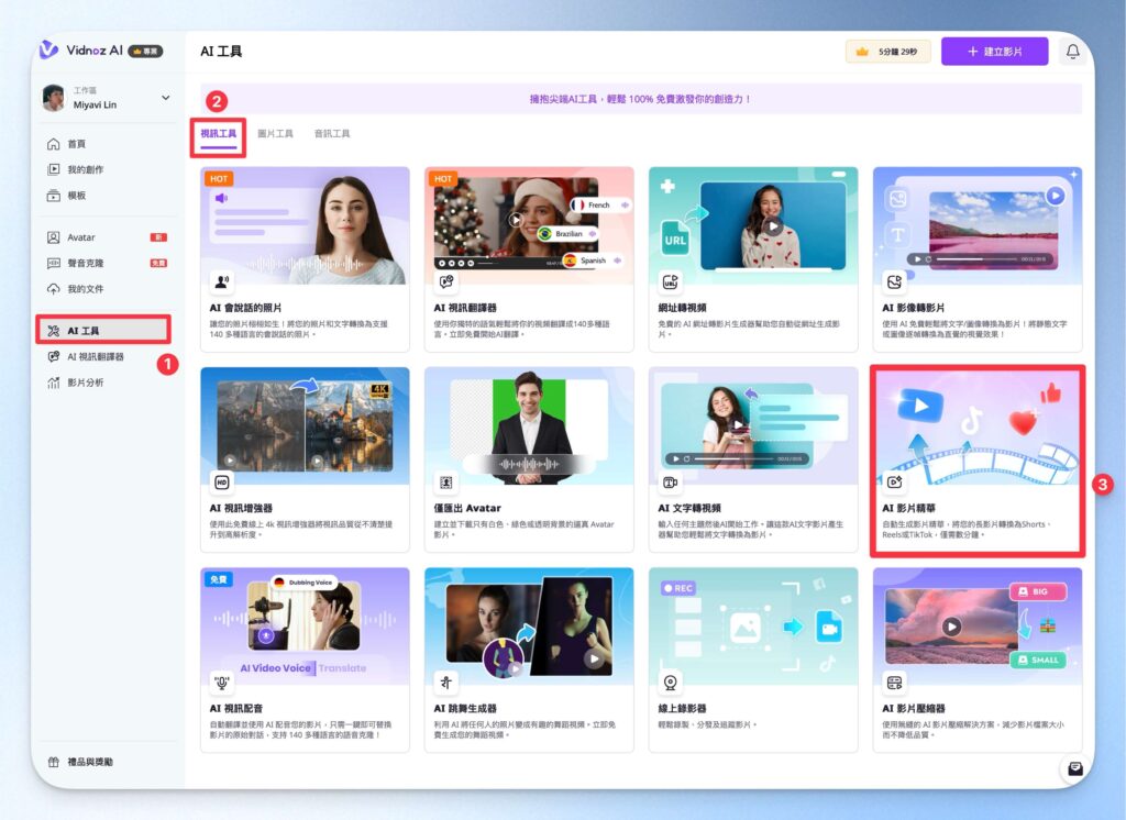 前往 Vidnoz AI 影片精華