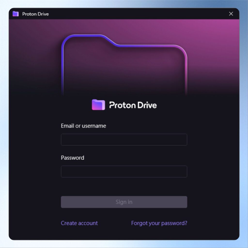Proton Drive 電腦版登入頁