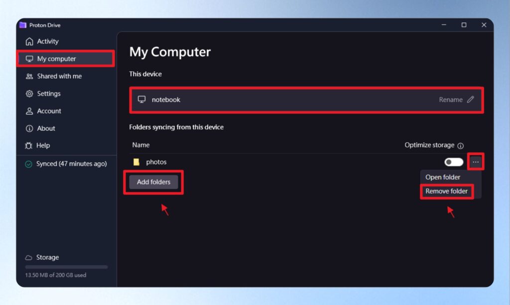 Proton Drive My computer 畫面