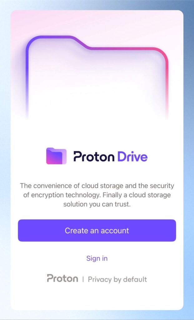 Proton Drive 手機版首頁