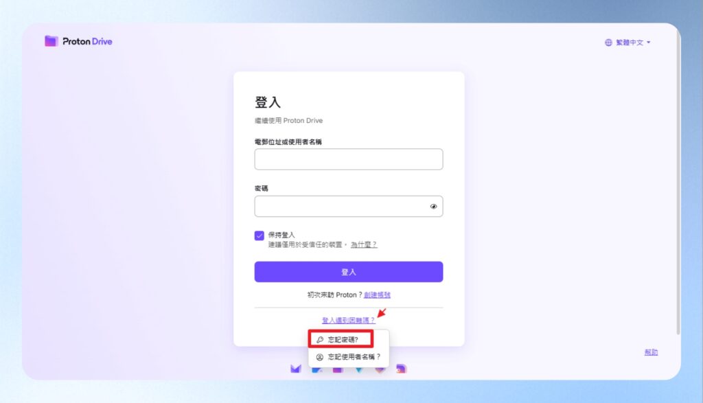 Proton Drive 忘記密碼設定畫面