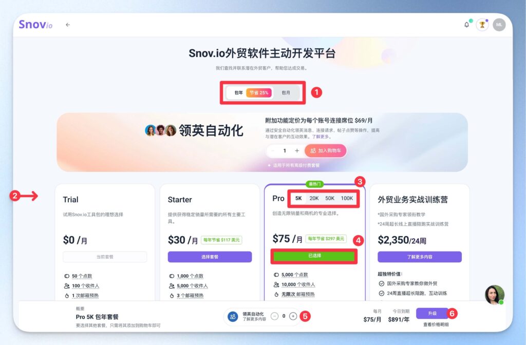 選擇 Snovio 方案