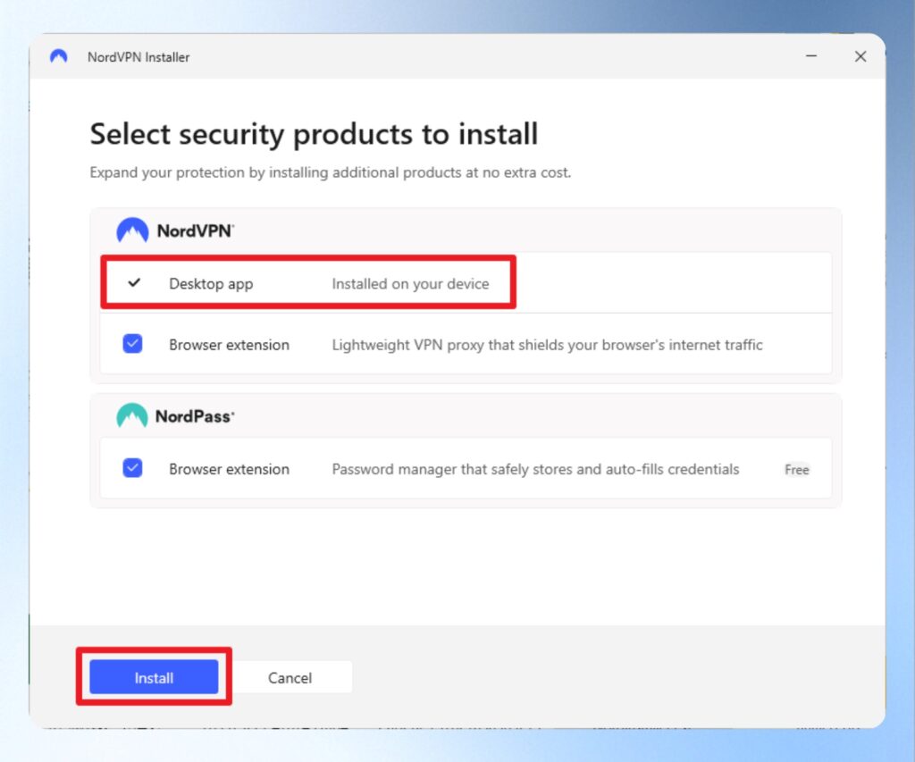 NordVPN 電腦版安裝畫面
