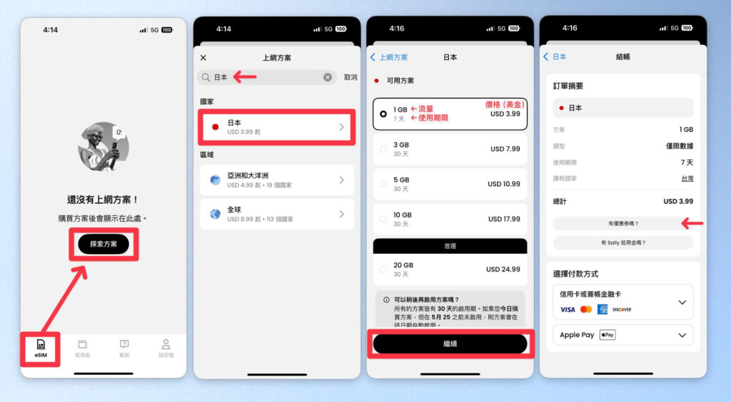 Saily eSIM 選購方案