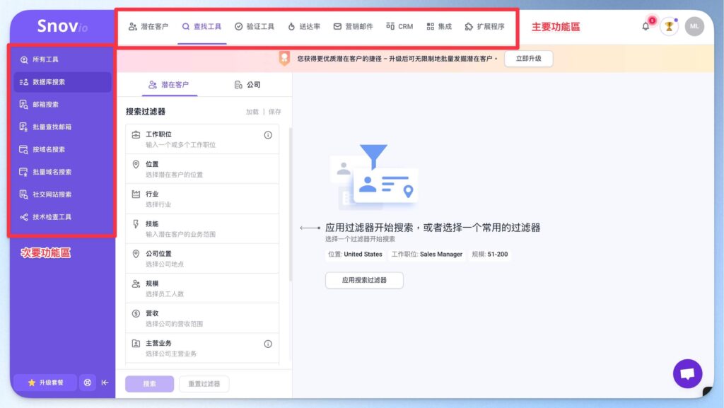 到達 Snovio 後台介面