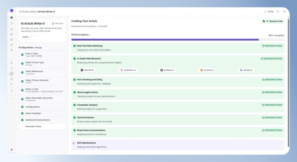 Writesonic AI Article Writer 等待文章生成