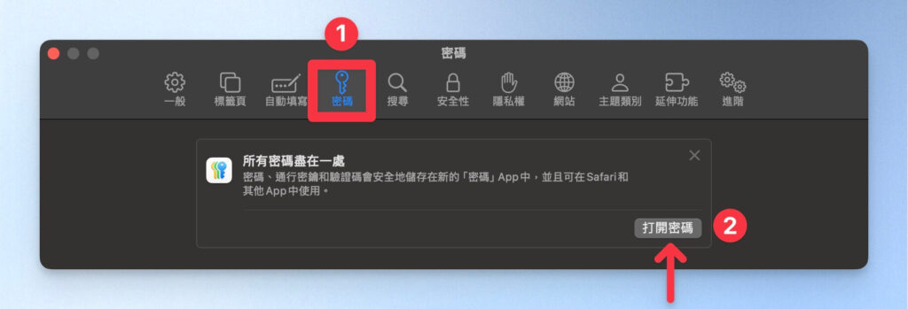 開啟 Safari 密碼