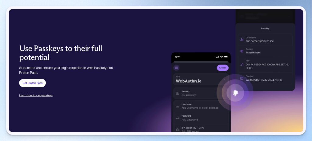 Proton Pass Passkey 無密碼登入